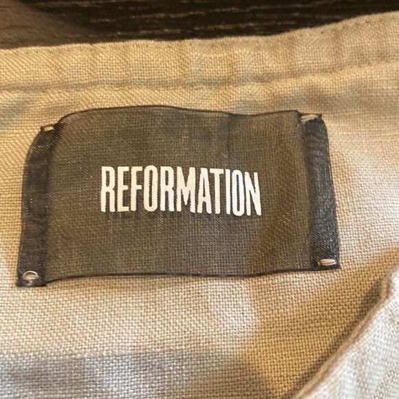 Reformation Small Beige Oatmeal Lindos Fringe Mini Linen Dress - Picture 8 of 8